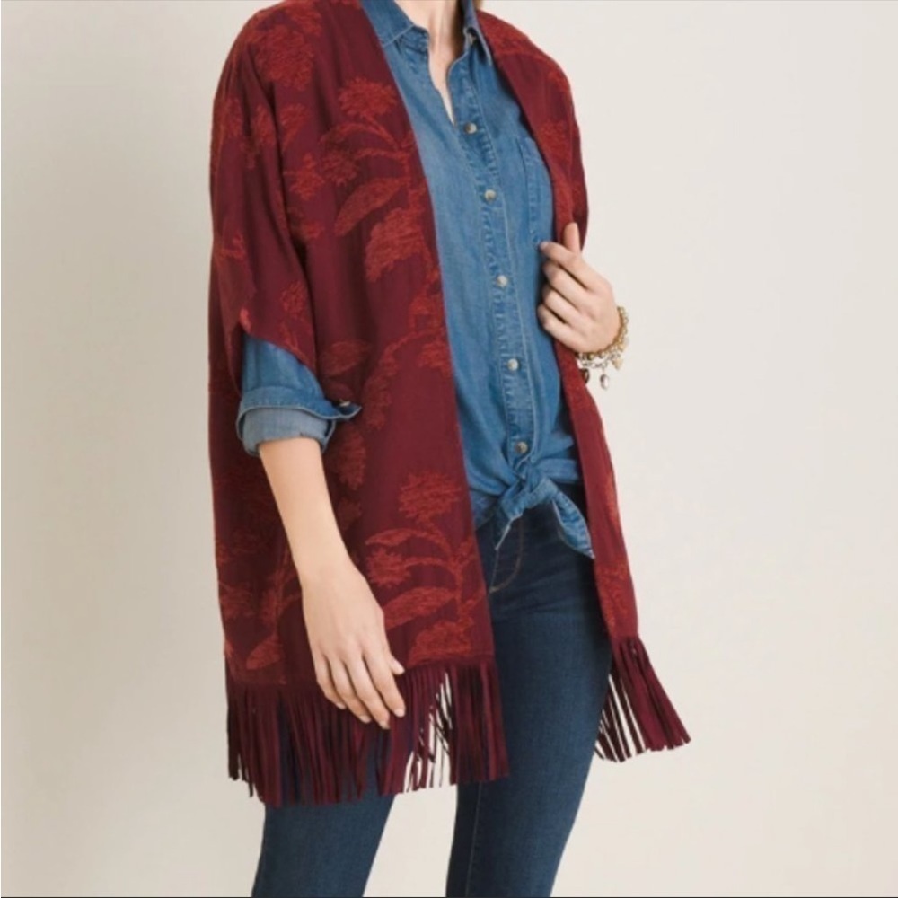 Chicos Chenille Floral Jacquard Ruana Wrap Poncho